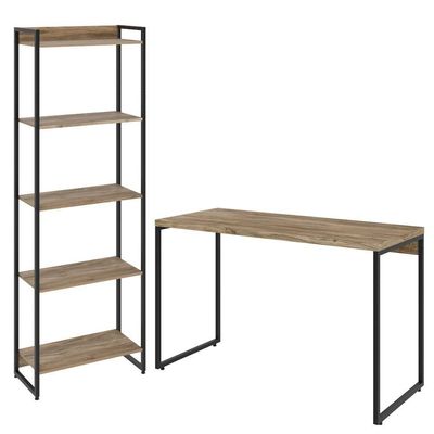 Kit Escritório Estante 5 Prateleiras Mesa 120Cm Carvalho