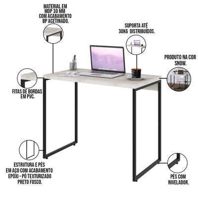 Kit Para Escritório Estante 4 Prateleiras Mesa 90Cm Snow
