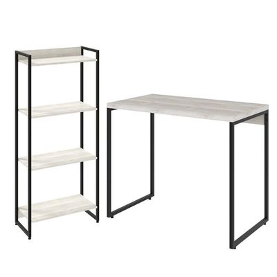 Kit Para Escritório Estante 4 Prateleiras Mesa 90Cm Snow