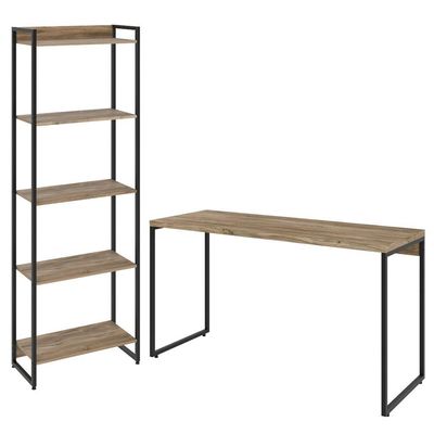 Kit Escritório Estante 5 Prateleiras Mesa 135Cm Carvalho