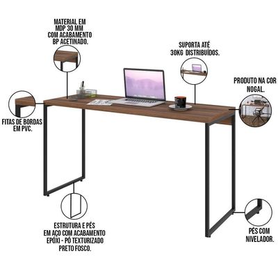 Kit Escritório Estante 5 Prateleiras Com Mesa 135Cm Nogal