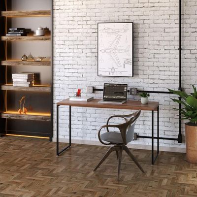 Kit Escritório Estante 5 Prateleiras Com Mesa 135Cm Nogal