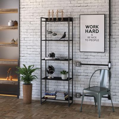 Kit Para Escritório Estante 5 Prateleiras Mesa 90Cm Onix