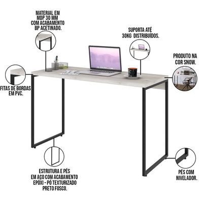 Kit Escritório Estante 4 Prateleiras Com Mesa 120Cm Snow
