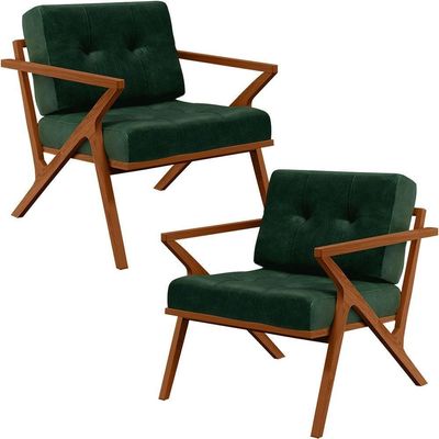 Kit 02 Poltronas Com Cintas De Corano Facto Verde Musgo