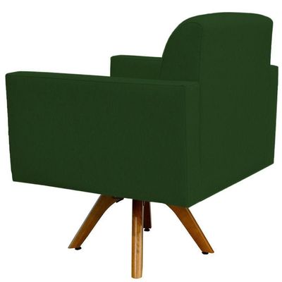 Poltrona Giratória Base De Madeira Suede Verde Musgo