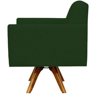 Poltrona Giratória Base De Madeira Suede Verde Musgo
