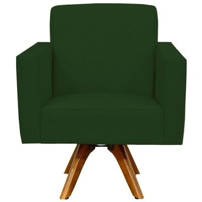 Poltrona Giratória Base De Madeira Suede Verde Musgo