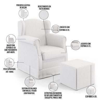 Poltrona Com Balanço E Puff Elisa P02 Facto Branco