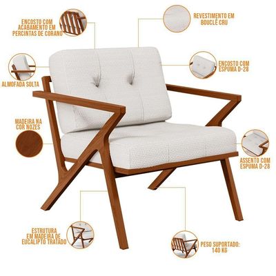 Kit 02 Poltronas Com Cintas De Corano Laís Bouclê Cru