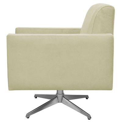 Poltrona Com Base Giratória Para Sala De Estar Suede Bege