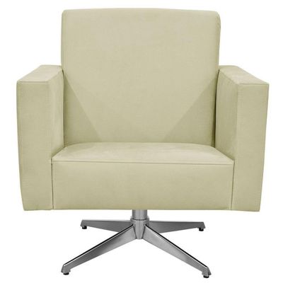 Poltrona Com Base Giratória Para Sala De Estar Suede Bege