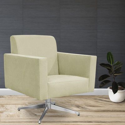 Poltrona Com Base Giratória Para Sala De Estar Suede Bege