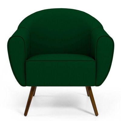 Poltrona Com Pés Palito Nina Veludo Verde Liso C-303