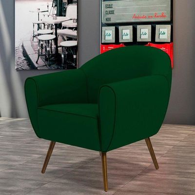 Poltrona Com Pés Palito Nina Veludo Verde Liso C-303