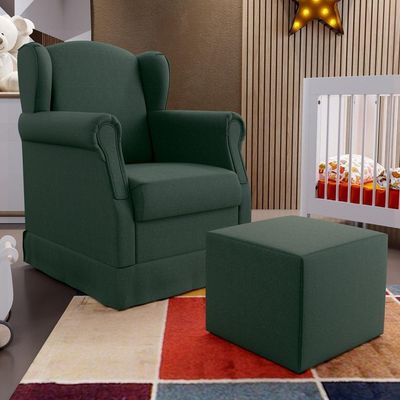 Poltrona E Puff Elisa P02 Linho Verde Musgo