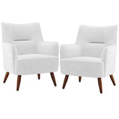 Kit 02 Poltronas Fixa Pés De Madeira Corano Branco C-12