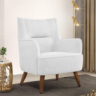 Kit 02 Poltronas Fixa Pés De Madeira Corano Branco C-12