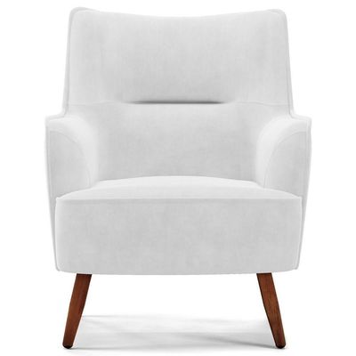 Kit 02 Poltronas Fixa Pés De Madeira Corano Branco C-12