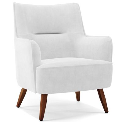 Kit 02 Poltronas Fixa Pés De Madeira Corano Branco C-12