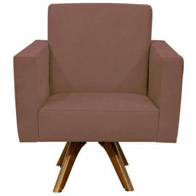 Poltrona Giratória Base De Madeira Suede Rosê