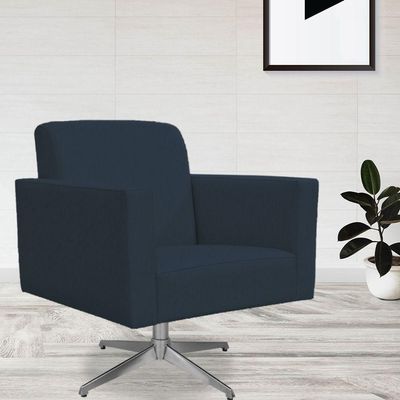 Poltrona Com Base Giratória Suede Azul Marinho