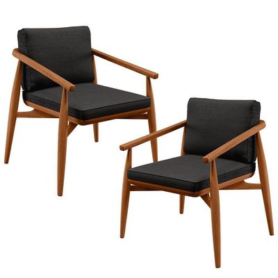 Kit 02 Poltronas Com Cintas De Corano Linho Chumbo