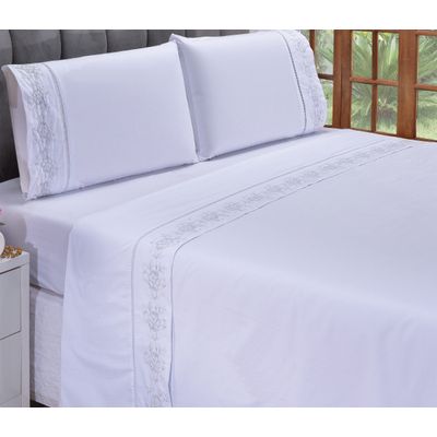 Jogo lençol Floral quarto casal Queen bordado 4 peças 2fronha  Palha com Caqui