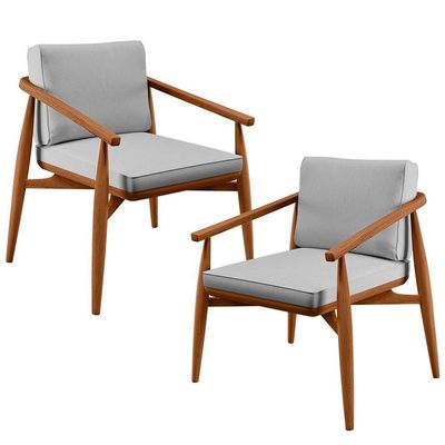 Kit 02 Poltronas Com Cintas De Corano Linho Cinza