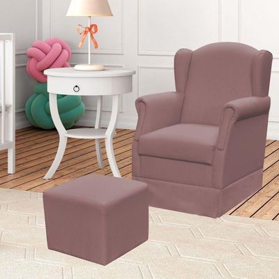 Poltrona E Puff Elisa P02 Suede Rosê