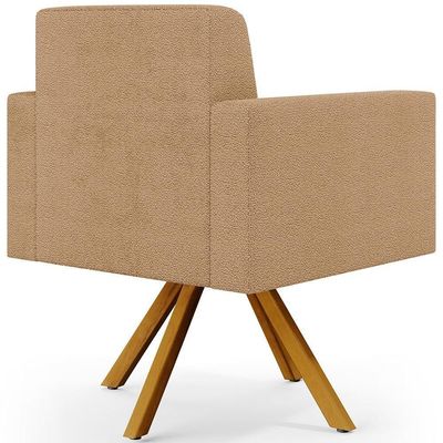 Poltrona Decorativa Giratória Base De Madeira Helô L02 Bouclê Mostarda - Lyam Decor