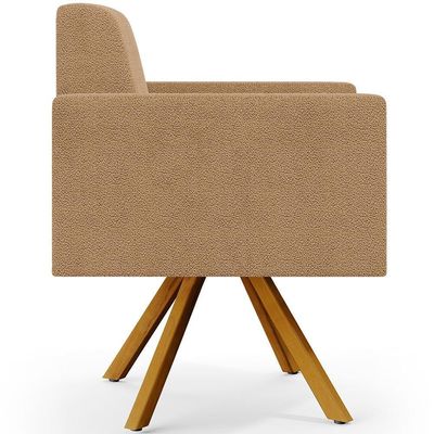 Poltrona Decorativa Giratória Base De Madeira Helô L02 Bouclê Mostarda - Lyam Decor