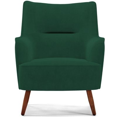 Poltrona Fixa Pés De Madeira Isabella D02 Veludo Verde C-303