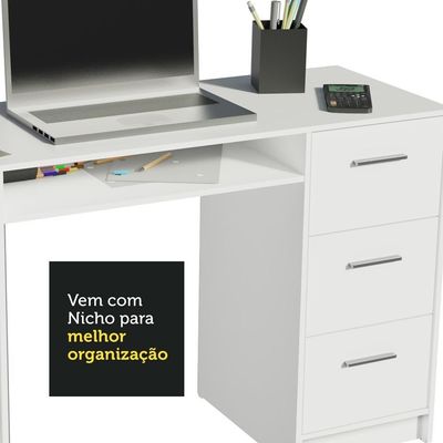 Escrivaninha com Estante Livreiro Branco Alaska Madesa