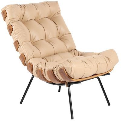 Kit 02 Poltronas Sala De Estar Costela L04 Couro Bege