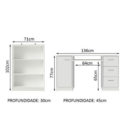 Escrivaninha com Estante Livreiro Branco Alaska Madesa