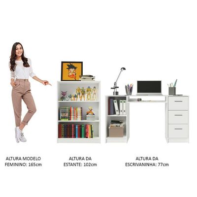 Escrivaninha com Estante Livreiro Branco Alaska Madesa