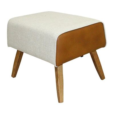 Kit Poltrona Com Puff Linho Bege A-184 Corano Marrom