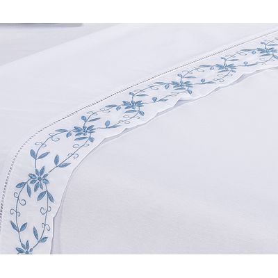 Jogo lençol Veneza quarto casal Queen bordado 4 peças 2fronha  Branco com Verde Musgo