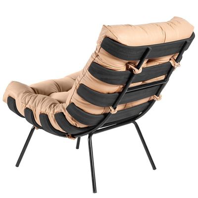 Kit 02 Poltronas Sala De Estar Costela Preto L04 Couro Bege