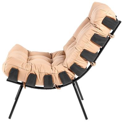 Kit 02 Poltronas Sala De Estar Costela Preto L04 Couro Bege