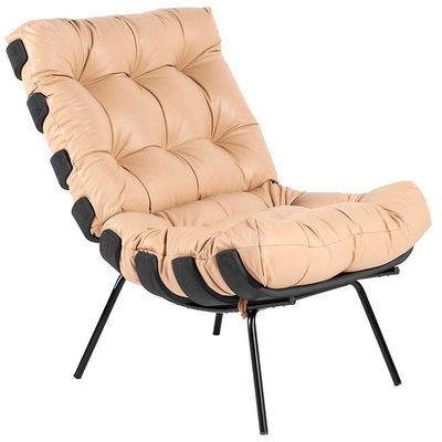Kit 02 Poltronas Sala De Estar Costela Preto L04 Couro Bege