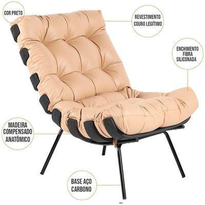 Kit 02 Poltronas Sala De Estar Costela Preto L04 Couro Bege