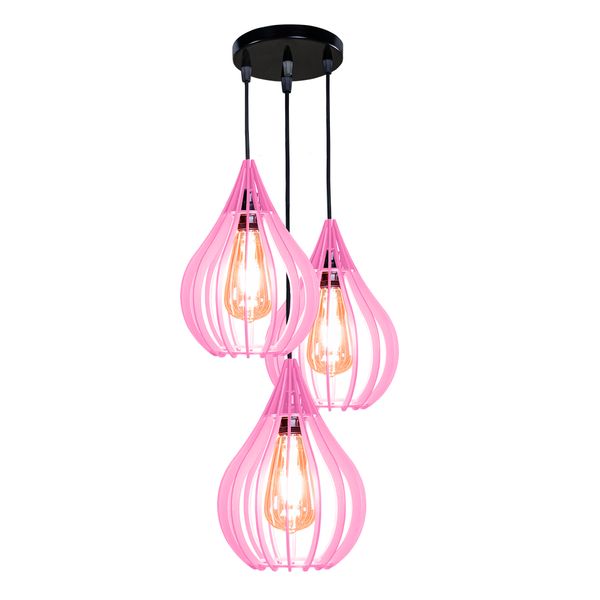 Luminária Teto Lustre pendente balcão cozinha sala trio Rosa