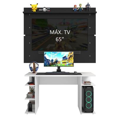 Mesa Gamer e Painel para TV até 65" Branco e Preto Madesa