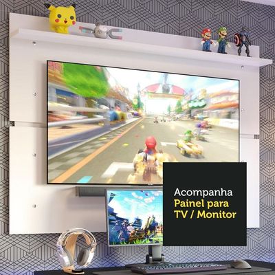 Mesa Gamer e Painel para TV até 65" Preto e Branco Madesa