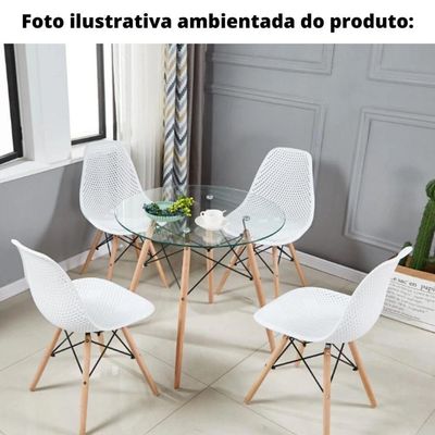 Mesa De Jantar Eiffel Dkr Redonda 90 Cm Tampo De Vidro Base Madeira