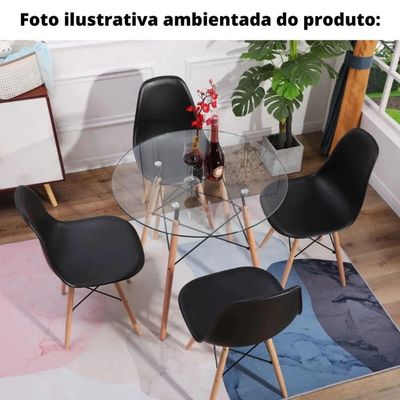 Mesa De Jantar Eiffel Dkr Redonda 90 Cm Tampo De Vidro Base Madeira