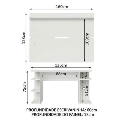 Mesa Gamer e Painel para TV até 65" Branco Madesa