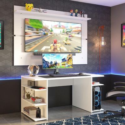 Mesa Gamer e Painel para TV até 65" Branco Madesa